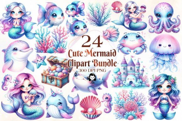 Download Cute Mermaid Sublimation Clipart Bundle - Premium Resources