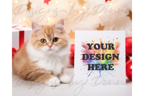 Download Christmas Greeting Card Mockup with Cat - Premium Resources