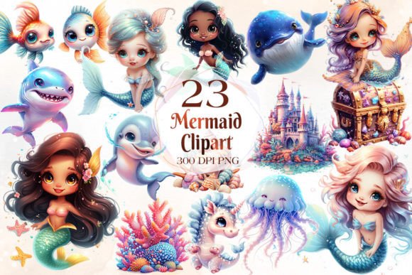Download Cute Mermaid Sublimation Clipart Bundle - Mermaid sublimation Collection