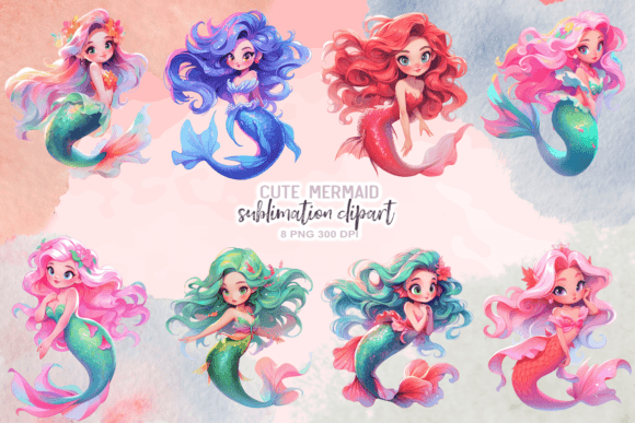 Download Cute Mermaid Sublimation Clipart - Mermaid sublimation Collection